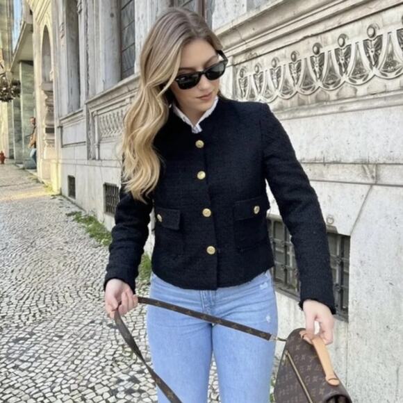 Zara Black Textured Tweed Structured Lined Blazer. Blogger fave.🔥 - Picture 3 of 13